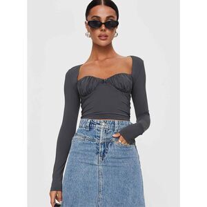 Princess Polly Raeni Black Long Sleeve Bustier Top | Corset Crop Top | NWT Size